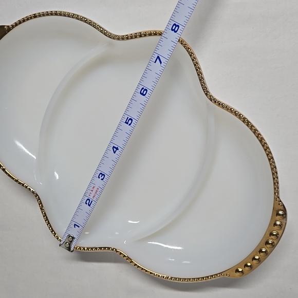 Fire King Oven Ware White Glass Divided 3 Section Gold Colored Trim Dish Tray - Picture 5 of 14